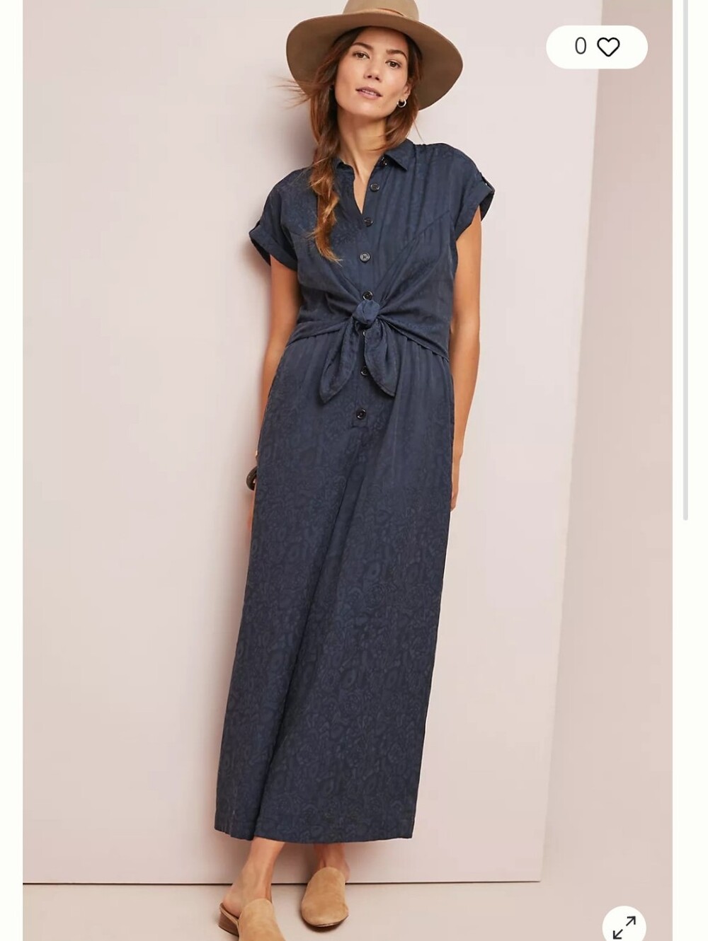 Anthropologie Ett:twa James Tie-Waist Navy Printed Wide-Leg Jumpsuit Size 8